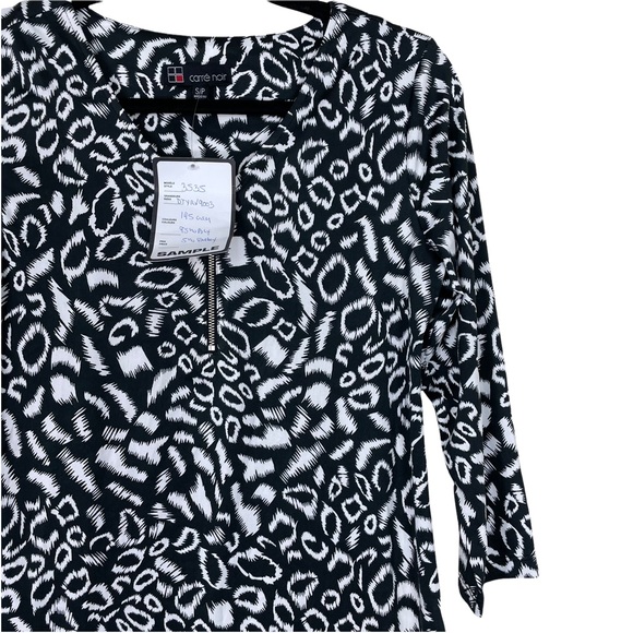 NWT Carrè Noir Quarter-Zip Pull-Over Cheetah Black White Spandex 3/4-Sleeve S/P - Picture 4 of 16